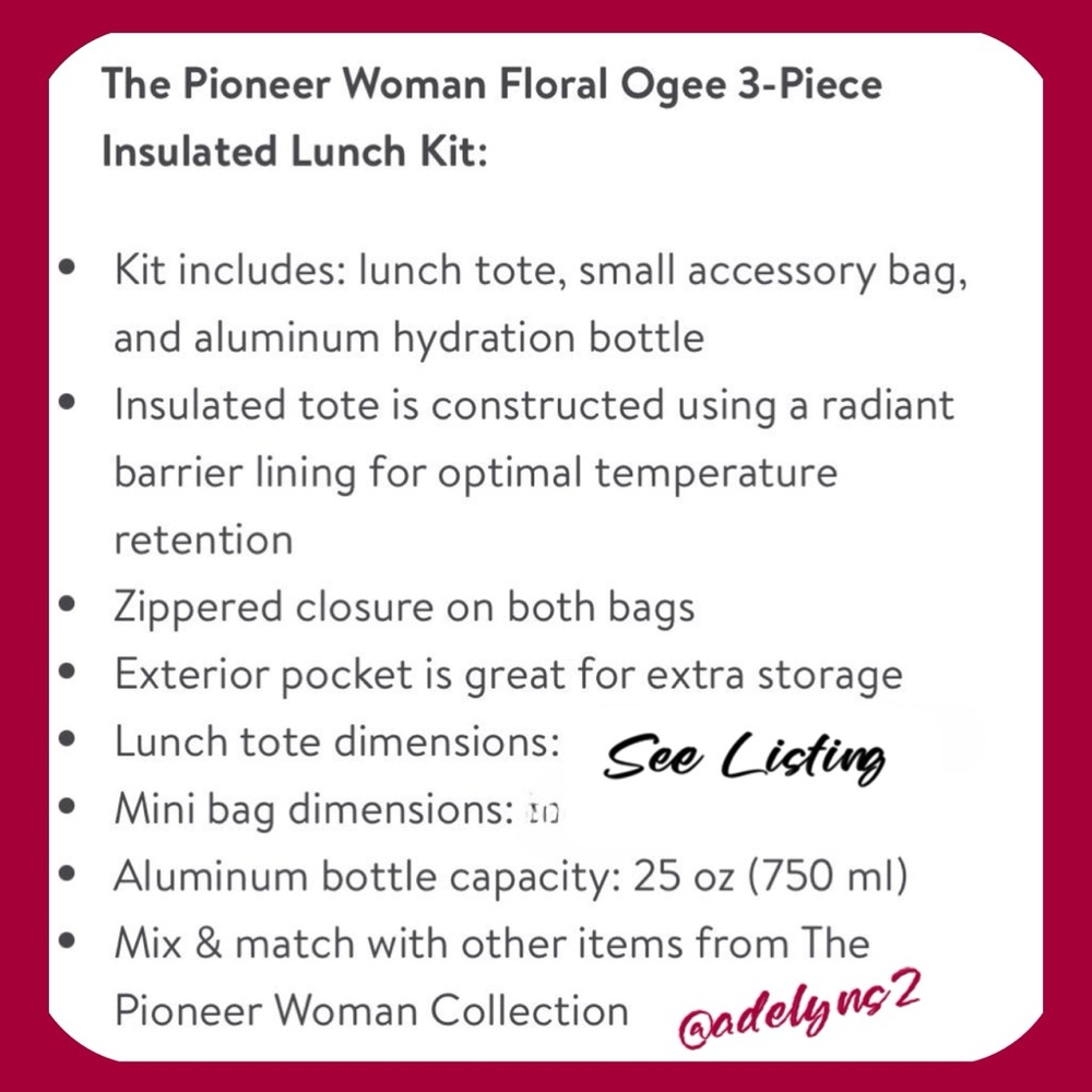 2021 🌺 New The Pioneer Woman Floral Ogee 3-Piece Insulated Lunch Kit, Pink - Picture 2 of 10